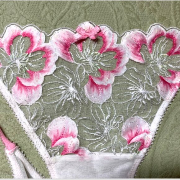 Dream Angels Fabulous by VS Unlined Pink Peony Embroidery Full-Cup Bra 38DD Set - Picture 14 of 15
